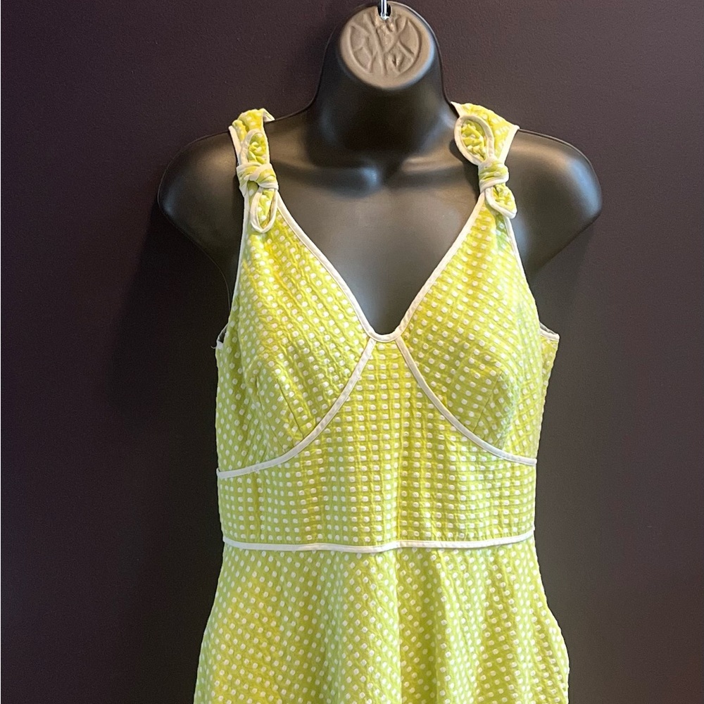 Vintage Lime & White Polka Dot A-line Dress | Size Small